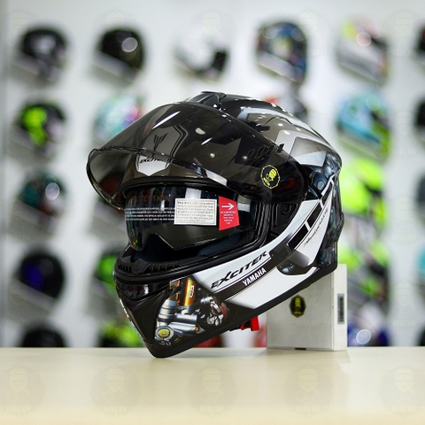 Mũ EGO E81 Đen Bóng + Dán Tem Decal Yamaha EXCITER Xám FREESHIP