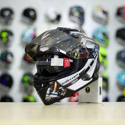 Mũ EGO E81 Đen Bóng + Dán Tem Decal Yamaha EXCITER Xám FREESHIP