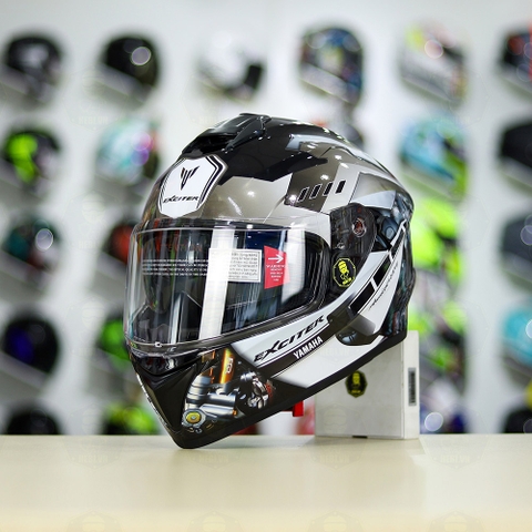 Mũ EGO E81 Đen Bóng + Dán Tem Decal Yamaha EXCITER Xám FREESHIP