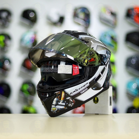 Mũ EGO E81 Đen Bóng + Dán Tem Decal Yamaha EXCITER Xám FREESHIP