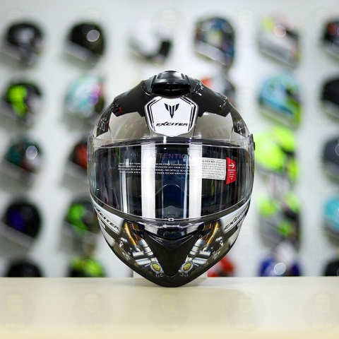 Mũ EGO E81 Đen Bóng + Dán Tem Decal Yamaha EXCITER Xám FREESHIP