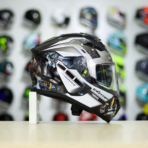 Mũ EGO E81 Đen Bóng + Dán Tem Decal Yamaha EXCITER Xám FREESHIP