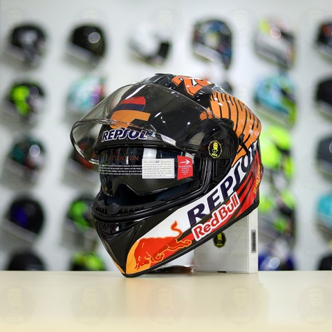 Mũ Fullface EGO E81 Đen Bóng + Dán Tem Decal Honda REPSOL FREESHIP