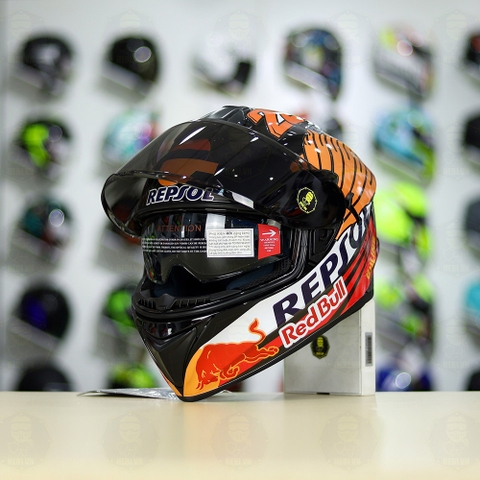 Mũ Fullface EGO E81 Đen Bóng + Dán Tem Decal Honda REPSOL FREESHIP