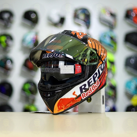 Mũ Fullface EGO E81 Đen Bóng + Dán Tem Decal Honda REPSOL FREESHIP