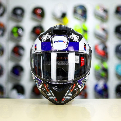 Mũ EGO E81 Đen Bóng + Dán Tem Decal BMW HP4 Trắng Xanh FREESHIP