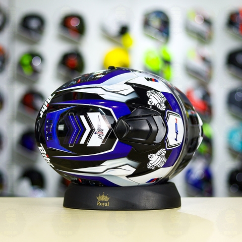 Mũ EGO E81 Đen Bóng + Dán Tem Decal BMW HP4 Trắng Xanh FREESHIP