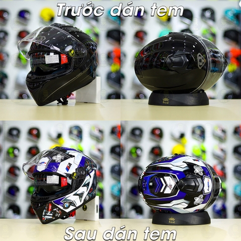 Tem Decal BMW HP4 Trắng Xanh Cho Nón Fullface - Không Nón - FREESHIP