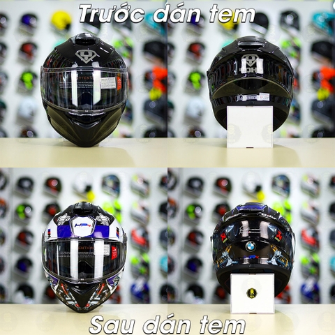 Tem Decal BMW HP4 Trắng Xanh Cho Nón Fullface - Không Nón - FREESHIP