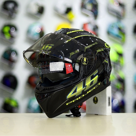 Mũ Fullface EGO E81 Đen Bóng + Dán Tem Decal AGV PROJECT 46 Đen Vàng FREESHIP