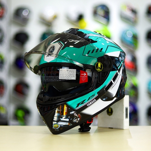Mũ EGO E81 Đen Bóng + Tem Decal Yamaha R15 Xanh Ngọc Bích FREESHIP