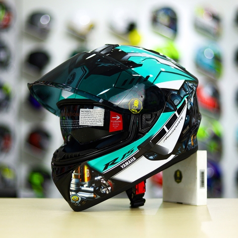 Mũ EGO E81 Đen Bóng + Tem Decal Yamaha R15 Xanh Ngọc Bích FREESHIP