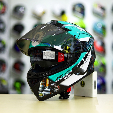 Mũ EGO E81 Đen Bóng + Tem Decal Yamaha R15 Xanh Ngọc Bích FREESHIP