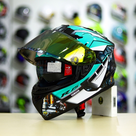 Mũ EGO E81 Đen Bóng + Tem Decal Yamaha R15 Xanh Ngọc Bích FREESHIP