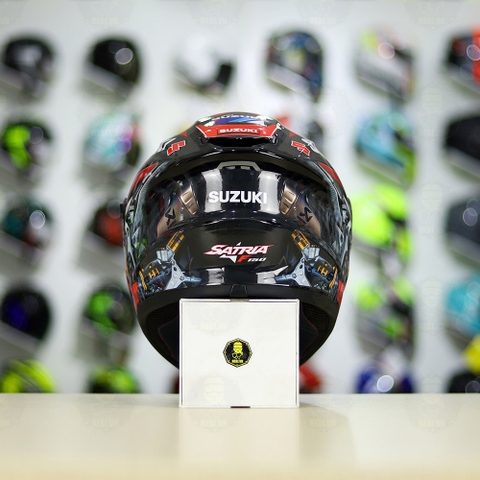 Mũ Fullface EGO E81 Đen Bóng + Dán Tem Decal Suzuki SATRIA Đen Đỏ FREESHIP