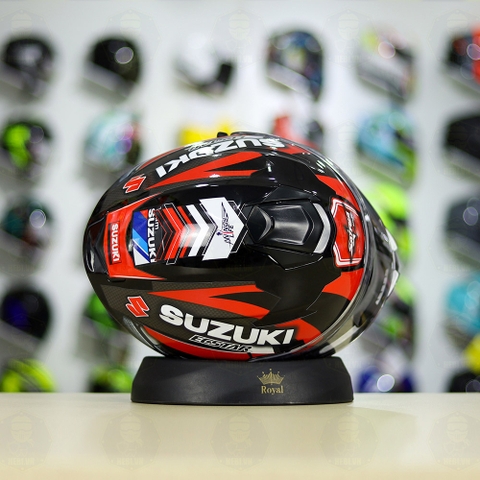 Mũ Fullface EGO E81 Đen Bóng + Dán Tem Decal Suzuki SATRIA Đen Đỏ FREESHIP