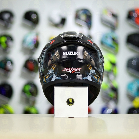 Mũ Fullface EGO E81 Đen Bóng + Dán Tem Decal Suzuki SATRIA Xám FREESHIP