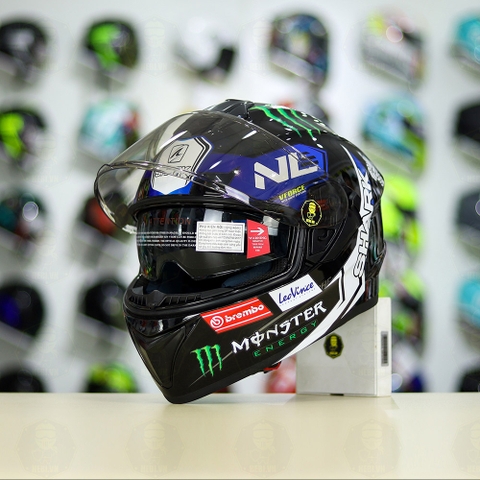 Mũ Fullface EGO E81 Đen Bóng + Dán Tem SHARK Monster Xanh FREESHIP