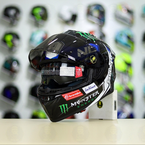 Mũ Fullface EGO E81 Đen Bóng + Dán Tem SHARK Monster Xanh FREESHIP