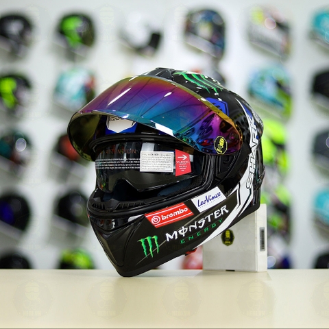 Mũ Fullface EGO E81 Đen Bóng + Dán Tem SHARK Monster Xanh FREESHIP