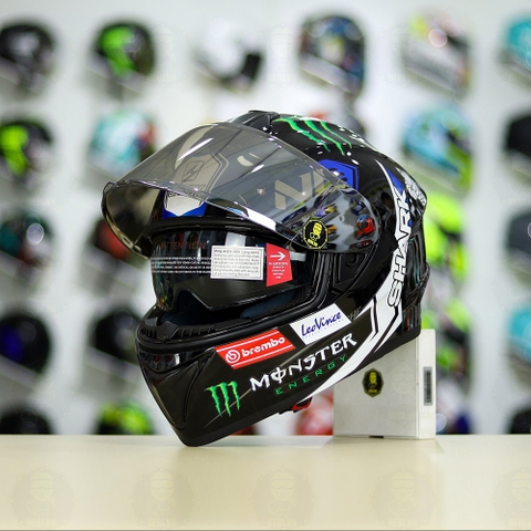 Mũ Fullface EGO E81 Đen Bóng + Dán Tem SHARK Monster Xanh FREESHIP