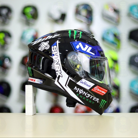 Mũ Fullface EGO E81 Đen Bóng + Dán Tem SHARK Monster Xanh FREESHIP