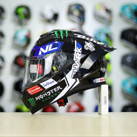 Mũ Fullface EGO E81 Đen Bóng + Tem SHARK Monster Xanh FREESHIP