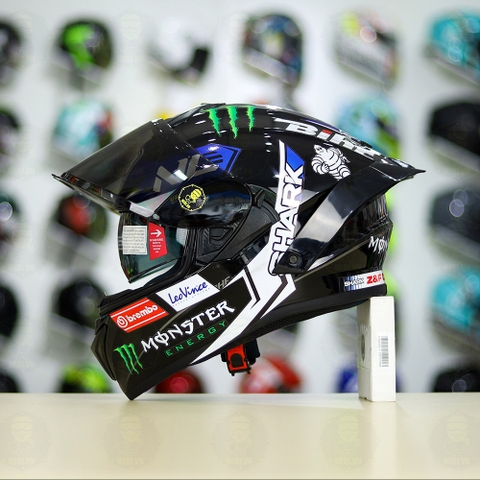 Mũ Fullface EGO E81 Đen Bóng + Tem SHARK Monster Xanh FREESHIP