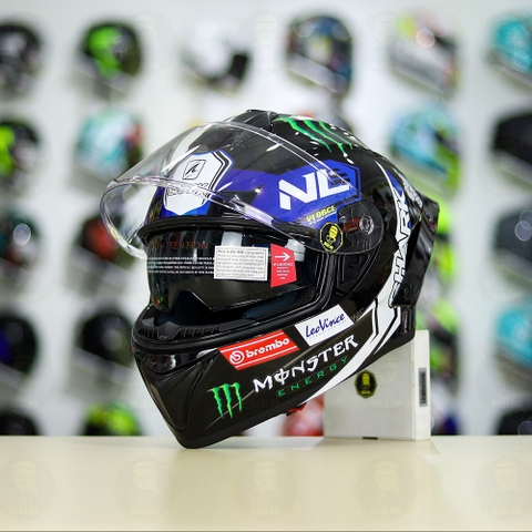 Mũ Fullface EGO E81 Đen Bóng + Tem SHARK Monster Xanh FREESHIP