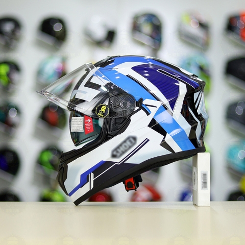 Mũ Fullface EGO E81 Đen Bóng + Dán Tem Decal Shoei Brink Trắng Xanh FREESHIP