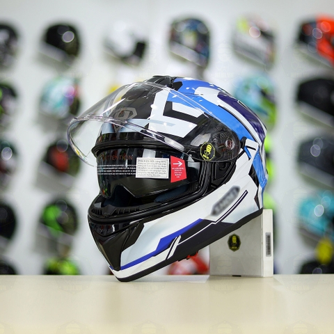 Mũ Fullface EGO E81 Đen Bóng + Dán Tem Decal Shoei Brink Trắng Xanh FREESHIP