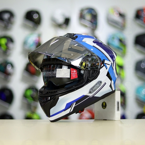 Mũ Fullface EGO E81 Đen Bóng + Dán Tem Decal Shoei Brink Trắng Xanh FREESHIP