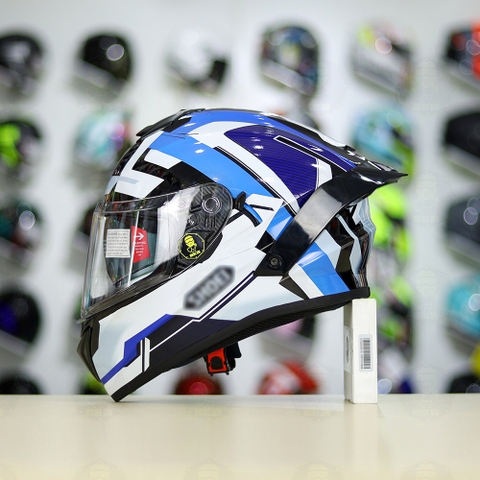 Mũ Fullface EGO E81 Đen Bóng + Tem Decal Shoei Brink Trắng Xanh FREESHIP