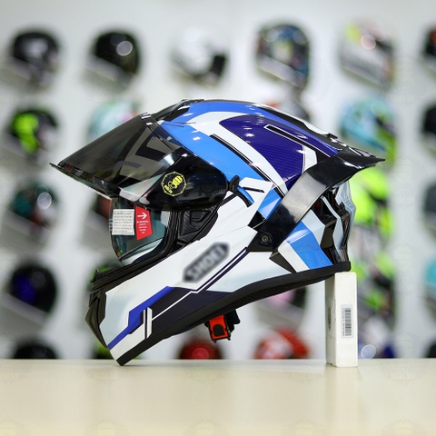 Mũ Fullface EGO E81 Đen Bóng + Tem Decal Shoei Brink Trắng Xanh FREESHIP