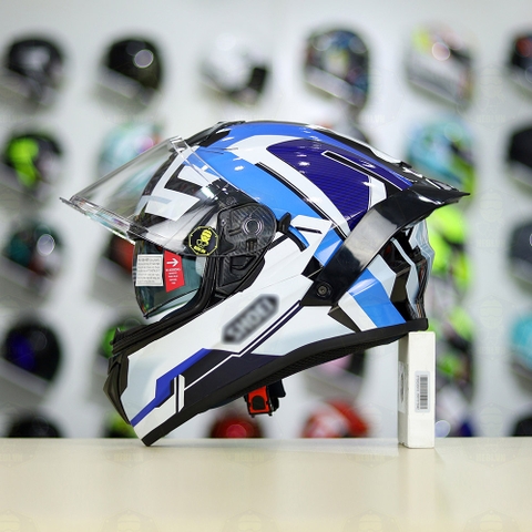 Mũ Fullface EGO E81 Đen Bóng + Tem Decal Shoei Brink Trắng Xanh FREESHIP