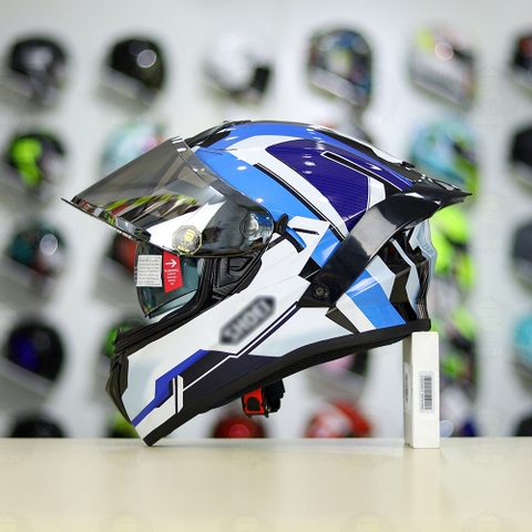 Mũ Fullface EGO E81 Đen Bóng + Tem Decal Shoei Brink Trắng Xanh FREESHIP