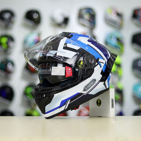 Mũ Fullface EGO E81 Đen Bóng + Tem Decal Shoei Brink Trắng Xanh FREESHIP