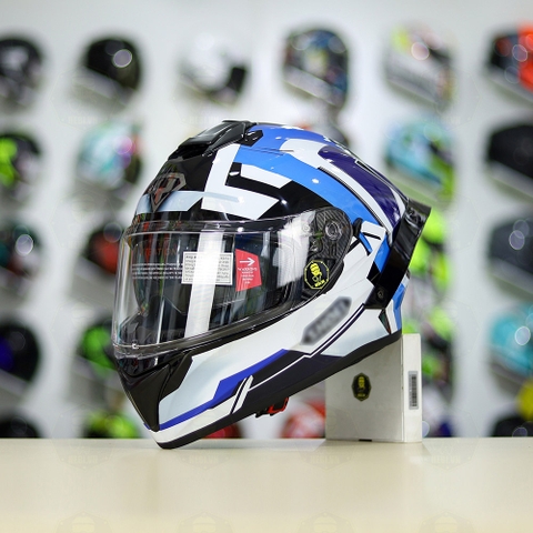 Mũ Fullface EGO E81 Đen Bóng + Tem Decal Shoei Brink Trắng Xanh FREESHIP