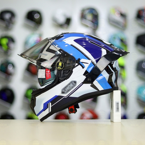 Mũ Fullface EGO E81 Đen Bóng + Tem Decal Shoei Brink Trắng Xanh FREESHIP