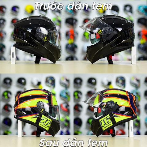 Tem Decal AGV Soleluna Đen Vàng Cho Nón Fullface Yohe 978/ ROC 01 - Không Nón - FREESHIP