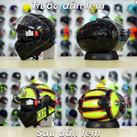 Tem Decal AGV Soleluna Đen Vàng Cho Nón Fullface Yohe 978/ ROC 01 - Không Nón - FREESHIP