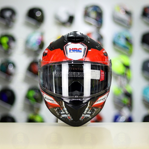 Mũ EGO E81 Đen Bóng + Dán Tem Decal Honda SONIC Trắng Đỏ FREESHIP