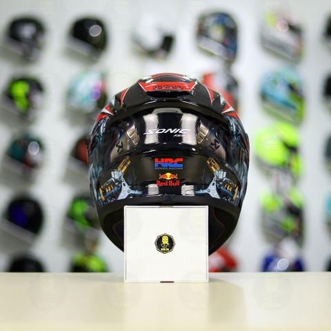 Mũ EGO E81 Đen Bóng + Dán Tem Decal Honda SONIC Trắng Đỏ FREESHIP