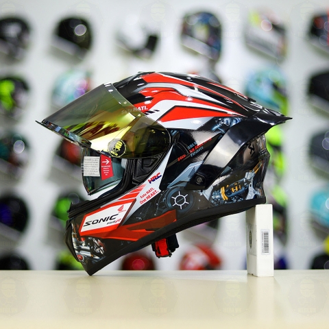 Full Combo Mũ EGO E81 Tem Decal Honda Sonic Trắng Đỏ FREESHIP