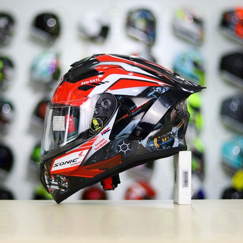 Full Combo Mũ EGO E81 Tem Decal Honda Sonic Trắng Đỏ FREESHIP