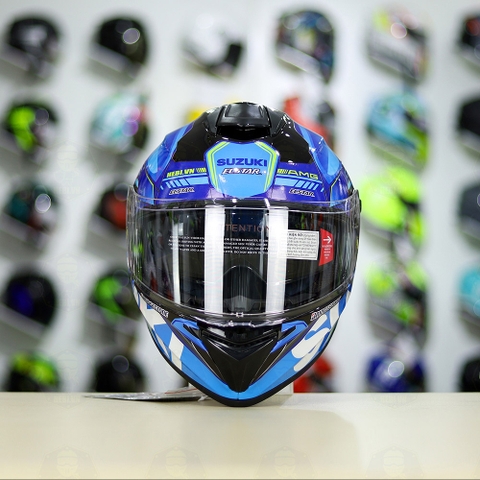 Full Combo Mũ EGO E81 Tem Decal SUZUKI ECSTAR Xanh Trắng Vàng FREESHIP