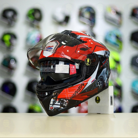 Mũ EGO E81 Đen Bóng + Dán Tem Decal Honda WINNER Xám Đỏ FREESHIP