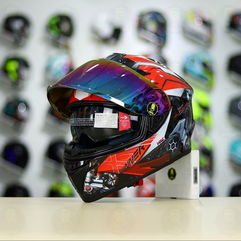 Mũ EGO E81 Đen Bóng + Dán Tem Decal Honda WINNER Xám Đỏ FREESHIP