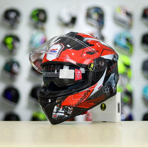 Mũ EGO E81 Đen Bóng + Dán Tem Decal Honda WINNER Xám Đỏ FREESHIP