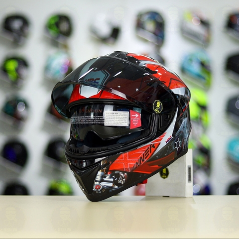 Mũ EGO E81 Đen Bóng + Dán Tem Decal Honda WINNER Xám Đỏ FREESHIP